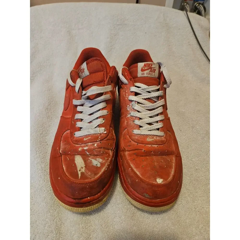 Nike Air Force 1 Low Red Leather Sneakers Mens Size 10 Lace Up Shoes As Is